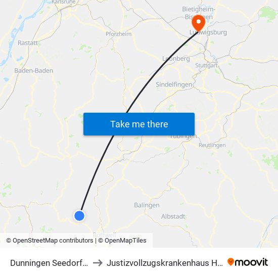 Dunningen Seedorf Rathaus to Justizvollzugskrankenhaus Hohenasperg map