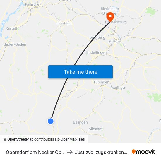 Oberndorf am Neckar Oberndorf Teckstraße to Justizvollzugskrankenhaus Hohenasperg map