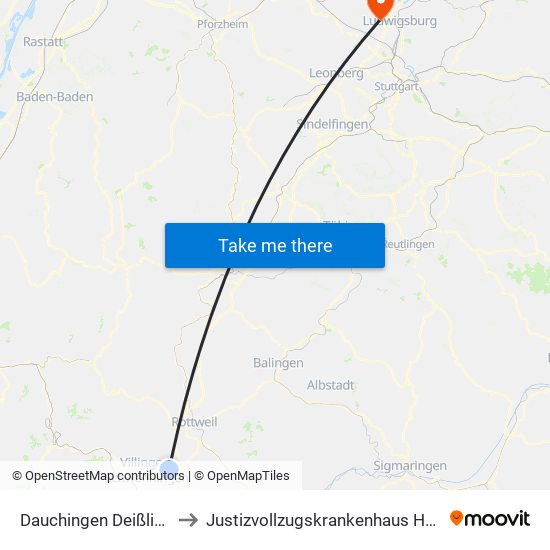 Dauchingen Deißlinger Str. to Justizvollzugskrankenhaus Hohenasperg map