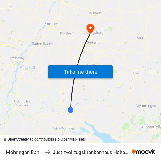 Möhringen Bahnhof to Justizvollzugskrankenhaus Hohenasperg map