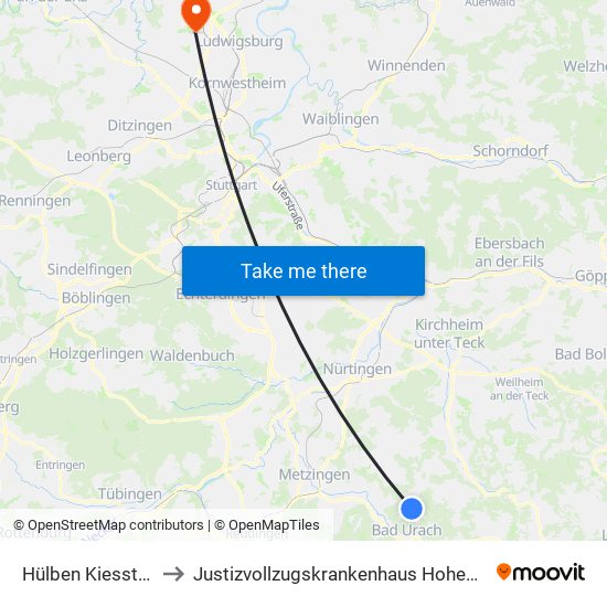 Hülben Kiesstraße to Justizvollzugskrankenhaus Hohenasperg map