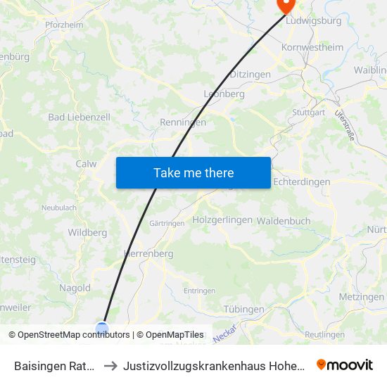 Baisingen Rathaus to Justizvollzugskrankenhaus Hohenasperg map