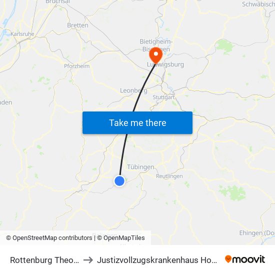 Rottenburg Theoderich to Justizvollzugskrankenhaus Hohenasperg map
