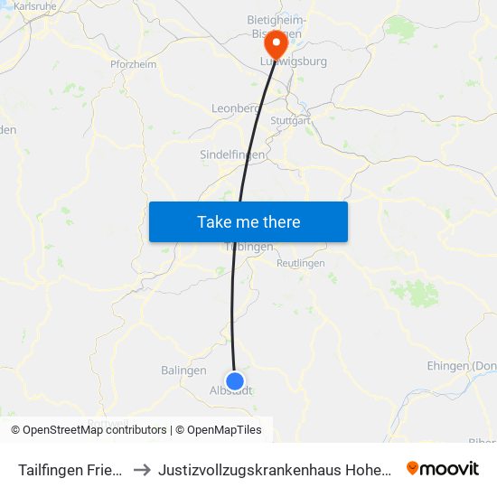 Tailfingen Friedhof to Justizvollzugskrankenhaus Hohenasperg map