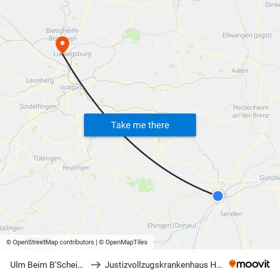 Ulm Beim B'Scheid Bstg B to Justizvollzugskrankenhaus Hohenasperg map