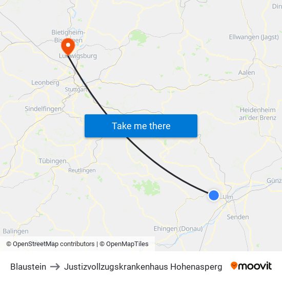 Blaustein to Justizvollzugskrankenhaus Hohenasperg map