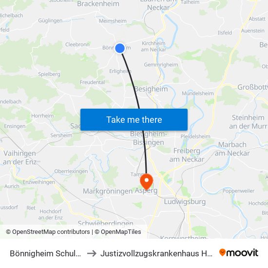 Bönnigheim Schulzentrum to Justizvollzugskrankenhaus Hohenasperg map