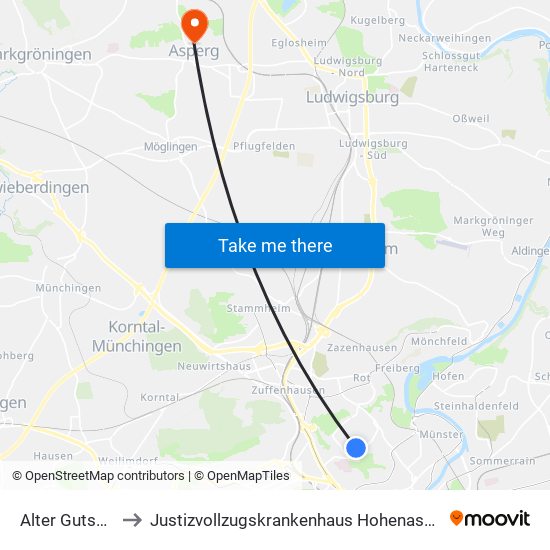 Alter Gutshof to Justizvollzugskrankenhaus Hohenasperg map