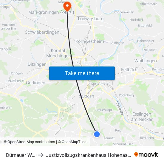 Dürnauer Weg to Justizvollzugskrankenhaus Hohenasperg map