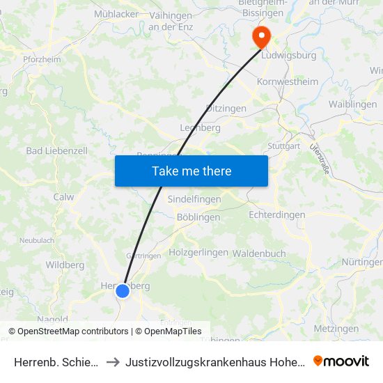 Herrenb. Schießtäle to Justizvollzugskrankenhaus Hohenasperg map