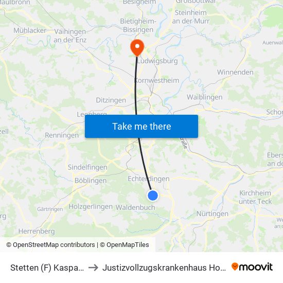 Stetten (F) Kasparswald to Justizvollzugskrankenhaus Hohenasperg map