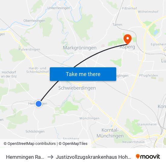 Hemmingen Rathaus to Justizvollzugskrankenhaus Hohenasperg map