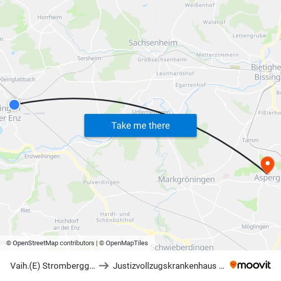 Vaih.(E) Stromberggymnasium to Justizvollzugskrankenhaus Hohenasperg map