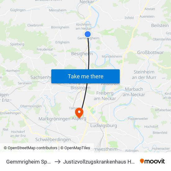 Gemmrigheim Sportplatz to Justizvollzugskrankenhaus Hohenasperg map