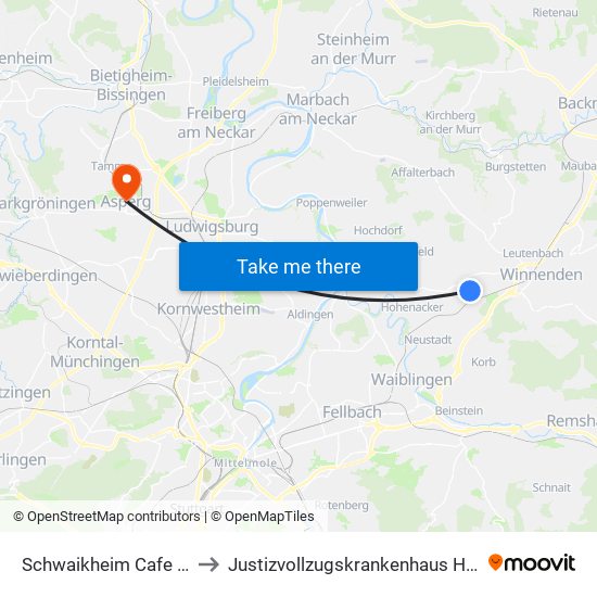 Schwaikheim Cafe Rommel to Justizvollzugskrankenhaus Hohenasperg map