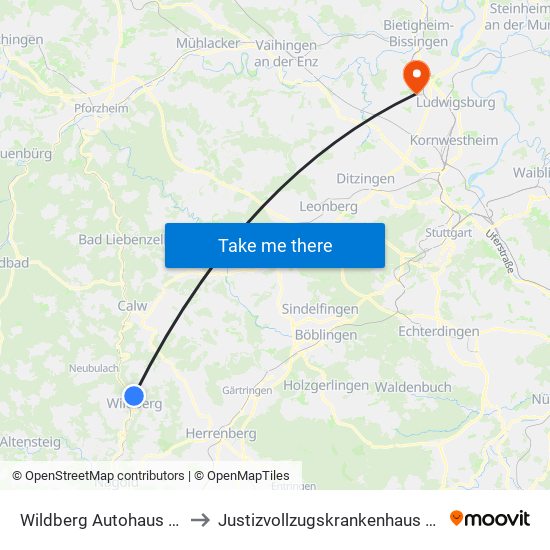Wildberg Autohaus Braun/Lidl to Justizvollzugskrankenhaus Hohenasperg map