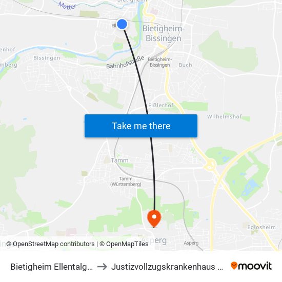 Bietigheim Ellentalgymnasien to Justizvollzugskrankenhaus Hohenasperg map