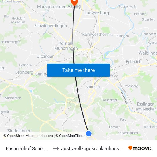 Fasanenhof Schelmenwasen to Justizvollzugskrankenhaus Hohenasperg map