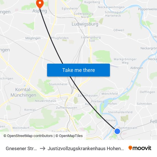 Gnesener Straße to Justizvollzugskrankenhaus Hohenasperg map