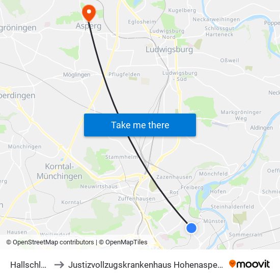 Hallschlag to Justizvollzugskrankenhaus Hohenasperg map