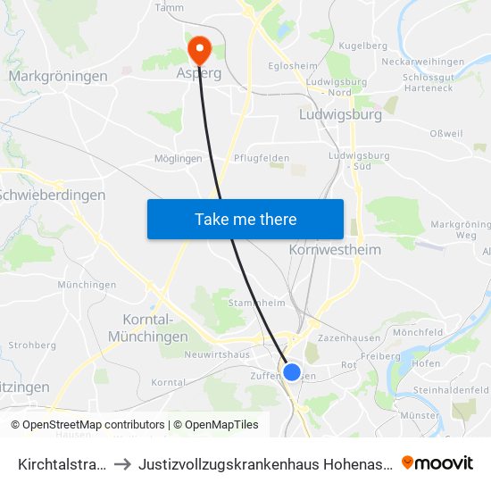 Kirchtalstraße to Justizvollzugskrankenhaus Hohenasperg map