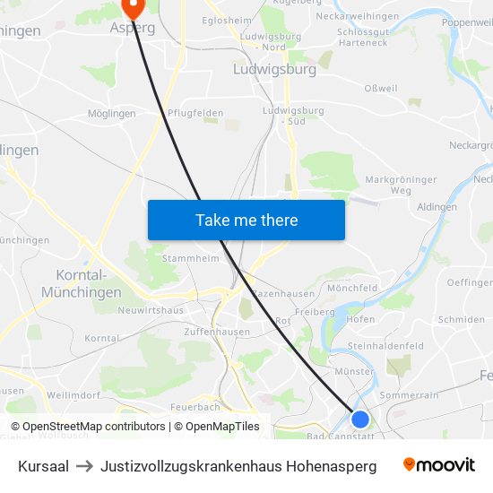 Kursaal to Justizvollzugskrankenhaus Hohenasperg map