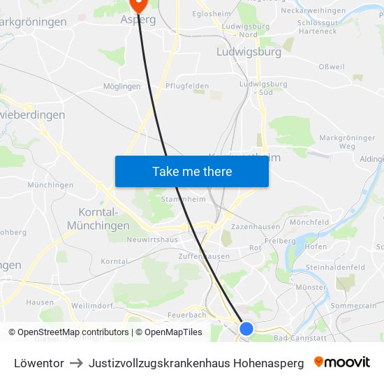 Löwentor to Justizvollzugskrankenhaus Hohenasperg map