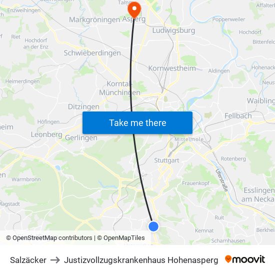 Salzäcker to Justizvollzugskrankenhaus Hohenasperg map