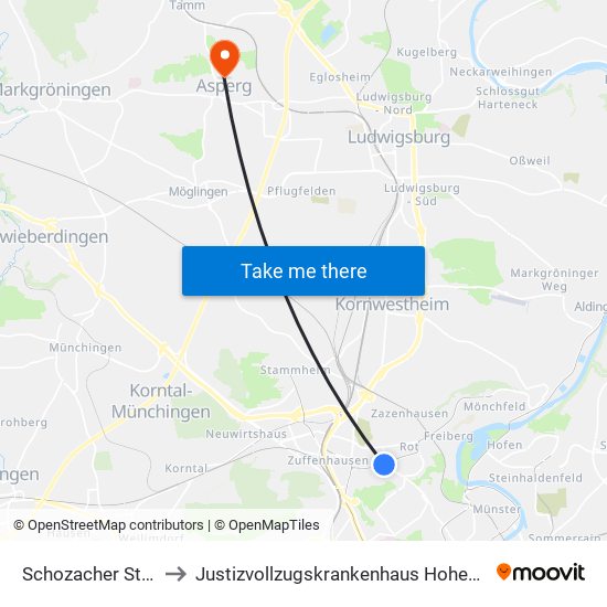 Schozacher Straße to Justizvollzugskrankenhaus Hohenasperg map