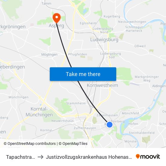 Tapachstraße to Justizvollzugskrankenhaus Hohenasperg map