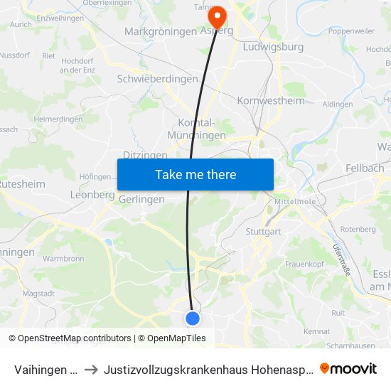 Vaihingen Bf to Justizvollzugskrankenhaus Hohenasperg map