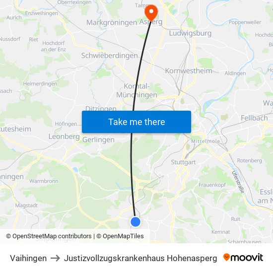 Vaihingen to Justizvollzugskrankenhaus Hohenasperg map