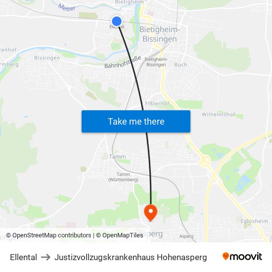 Ellental to Justizvollzugskrankenhaus Hohenasperg map
