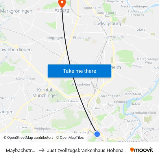 Maybachstraße to Justizvollzugskrankenhaus Hohenasperg map