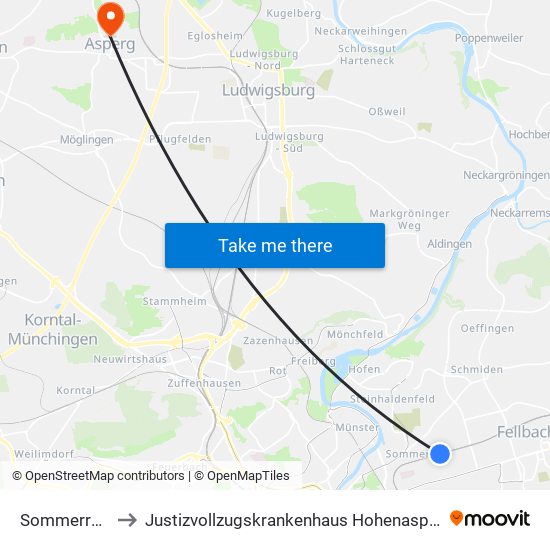 Sommerrain to Justizvollzugskrankenhaus Hohenasperg map