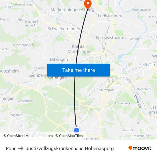 Rohr to Justizvollzugskrankenhaus Hohenasperg map