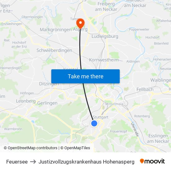 Feuersee to Justizvollzugskrankenhaus Hohenasperg map