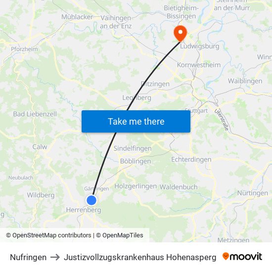 Nufringen to Justizvollzugskrankenhaus Hohenasperg map