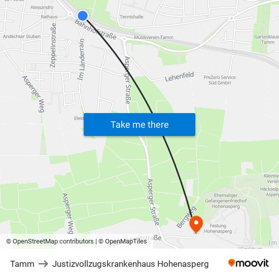 Tamm to Justizvollzugskrankenhaus Hohenasperg map