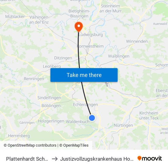 Plattenhardt Schnecken to Justizvollzugskrankenhaus Hohenasperg map