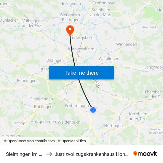 Sielmingen Im Köller to Justizvollzugskrankenhaus Hohenasperg map