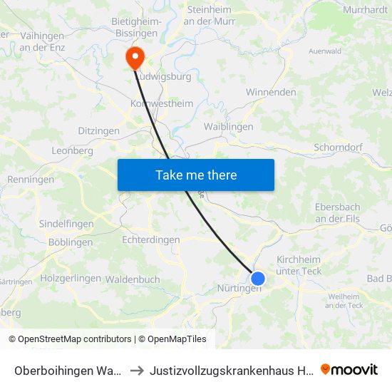 Oberboihingen Warnenberg to Justizvollzugskrankenhaus Hohenasperg map