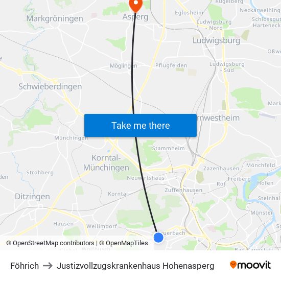 Föhrich to Justizvollzugskrankenhaus Hohenasperg map