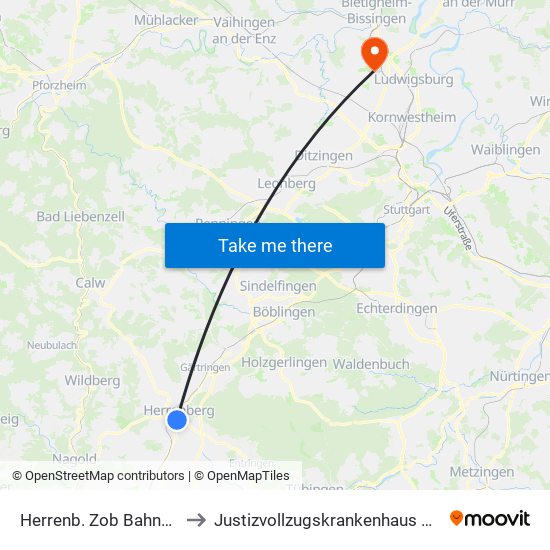 Herrenb. Zob Bahnhofstraße to Justizvollzugskrankenhaus Hohenasperg map