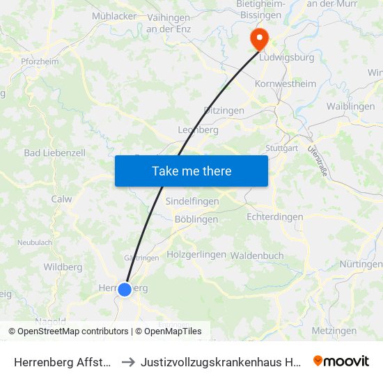 Herrenberg Affstätter Tal to Justizvollzugskrankenhaus Hohenasperg map