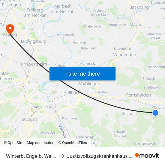 Winterb. Engelb. Waldorfschule to Justizvollzugskrankenhaus Hohenasperg map