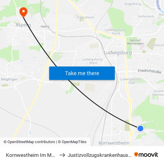 Kornwestheim Im Moldengraben to Justizvollzugskrankenhaus Hohenasperg map