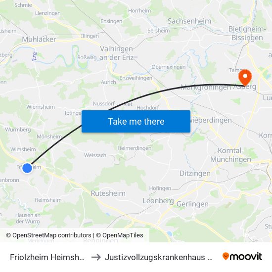 Friolzheim Heimsheimer Str. to Justizvollzugskrankenhaus Hohenasperg map