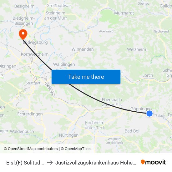 Eisl.(F) Solitudestr. to Justizvollzugskrankenhaus Hohenasperg map