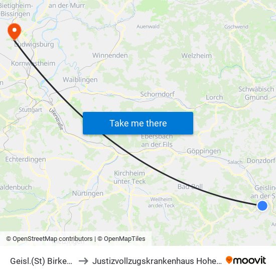 Geisl.(St) Birkenweg to Justizvollzugskrankenhaus Hohenasperg map